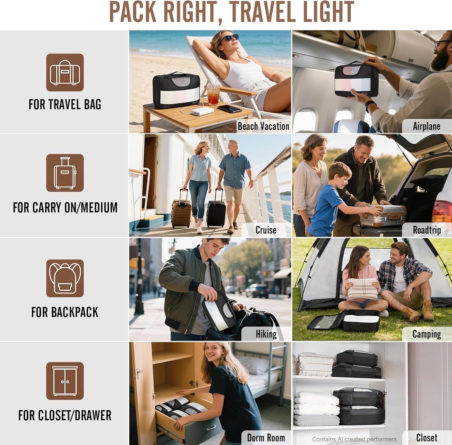4 Set Packing Cubes for Travel Essentials,Anti-Wrinkle Buckled Suitcase Organizer for Shoe & Toiletry Bag,Carry on Luggage Bag for Airplane & College Dorm Room Accessories,Women Men Gifts