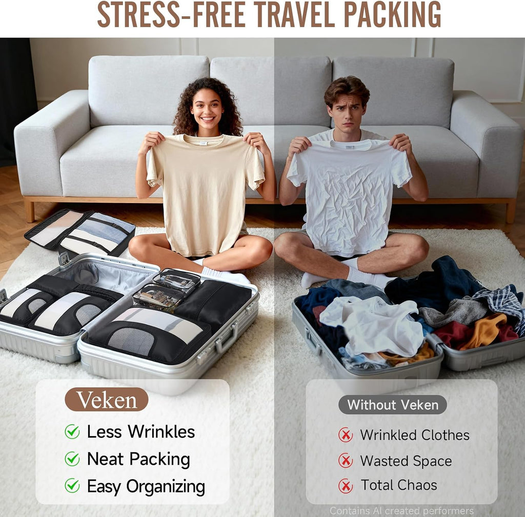4 Set Packing Cubes for Travel Essentials,Anti-Wrinkle Buckled Suitcase Organizer for Shoe & Toiletry Bag,Carry on Luggage Bag for Airplane & College Dorm Room Accessories,Women Men Gifts