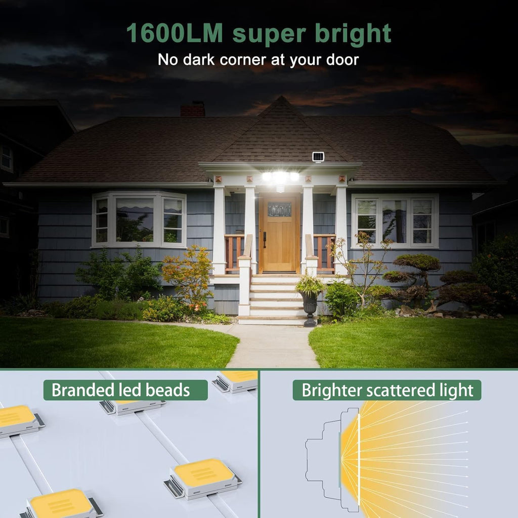 Solar Security Lights 2400Mah LED Motion Sensor Light Outdoor, Rechargable 1600Lm Solar Flood Light, 5500-6000K, IP 65 Waterproof for Garage, Yard, Porch, Entryways - White | Rechargable 1600LM Solar Flood Light, 5500-6000K, Easy Installation, IP65 Waterproof for Garage, Yard, Porch, Entryways-White