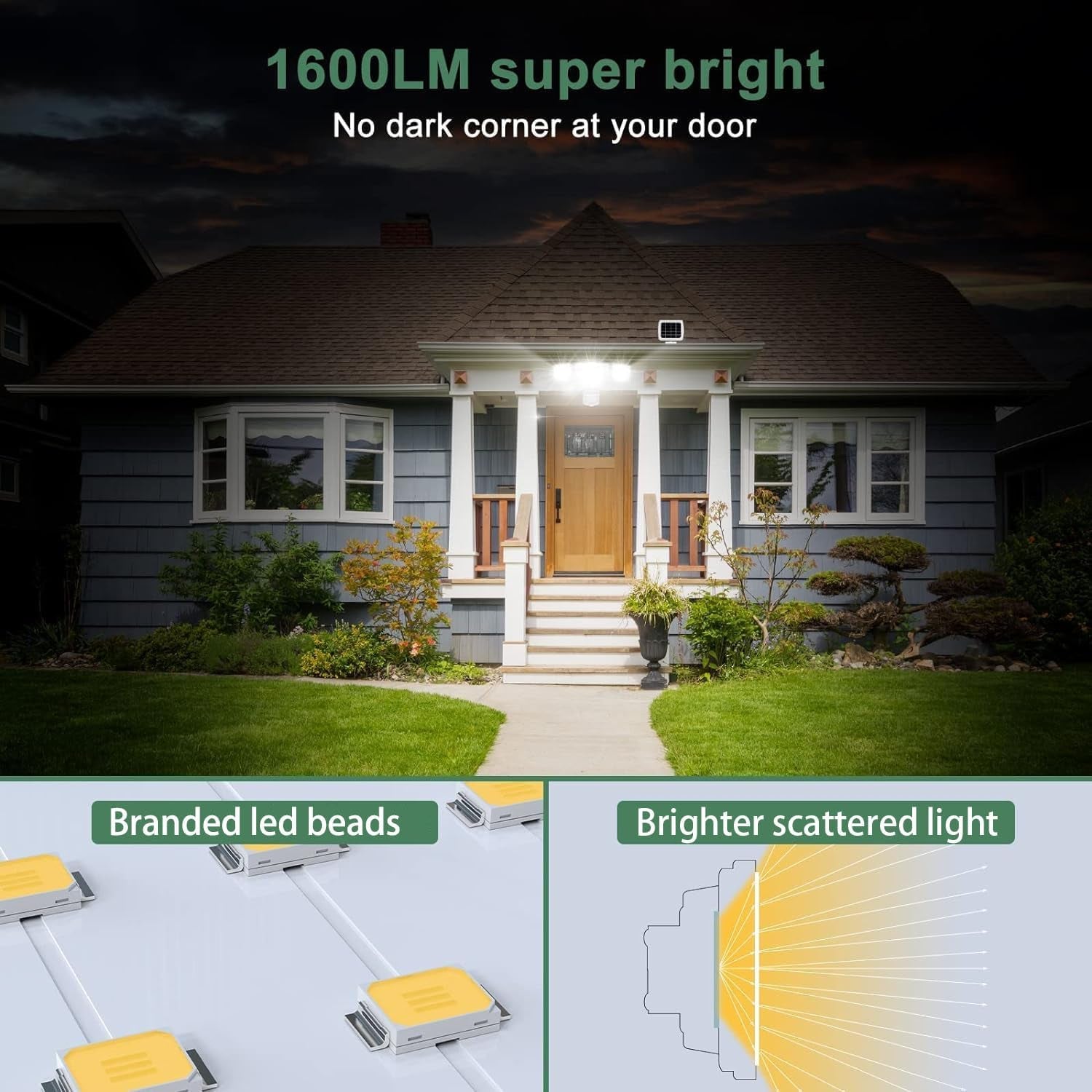 Solar Security Lights 2400Mah LED Motion Sensor Light Outdoor, Rechargable 1600Lm Solar Flood Light, 5500-6000K, IP 65 Waterproof for Garage, Yard, Porch, Entryways - White | Rechargable 1600LM Solar Flood Light, 5500-6000K, Easy Installation, IP65 Waterproof for Garage, Yard, Porch, Entryways-White