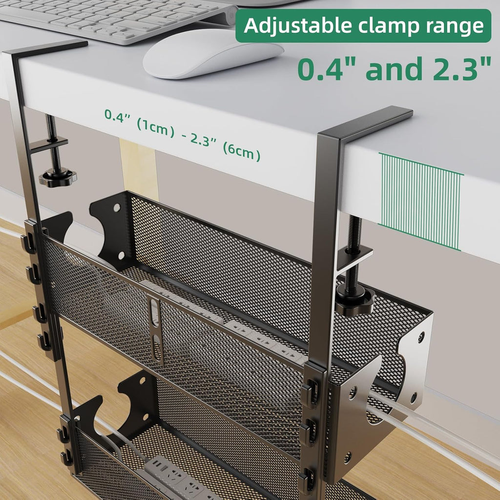 Multi-Model under Desk Cable Management 2 Pack Metal under Desk Wire Management Tray Clamp Mount under Table Cord Management No Damage the Desk