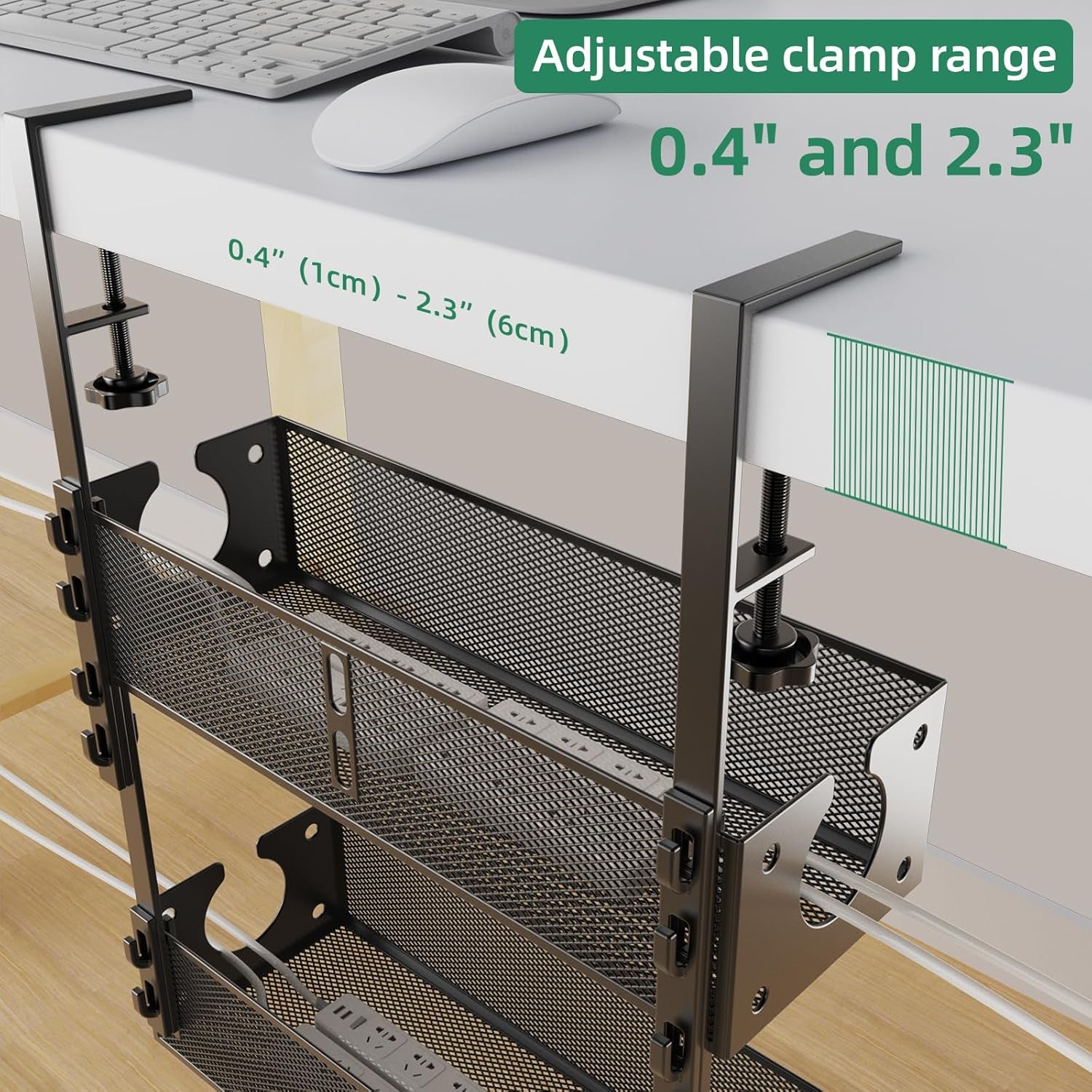 Multi-Model under Desk Cable Management 2 Pack Metal under Desk Wire Management Tray Clamp Mount under Table Cord Management No Damage the Desk