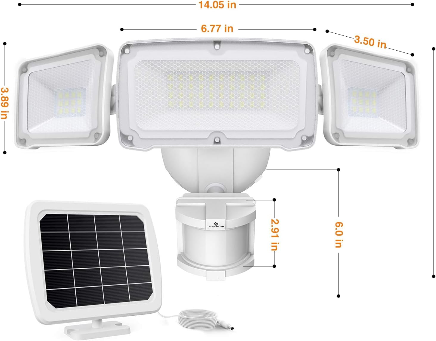 Solar Security Lights 2400Mah LED Motion Sensor Light Outdoor, Rechargable 1600Lm Solar Flood Light, 5500-6000K, IP 65 Waterproof for Garage, Yard, Porch, Entryways - White | Rechargable 1600LM Solar Flood Light, 5500-6000K, Easy Installation, IP65 Waterproof for Garage, Yard, Porch, Entryways-White