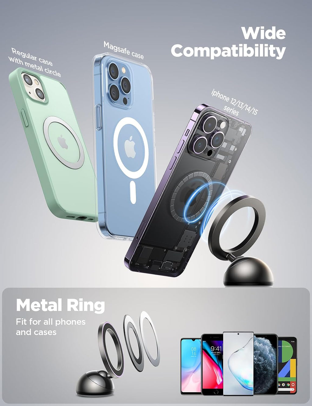 for Magsafe Car Mount, [Stronger Magnet] Magnetic Phone Holder for Car, All-Metal Magnet Iphone Car Holder for Dash, Fit for Iphone 15 14 13
