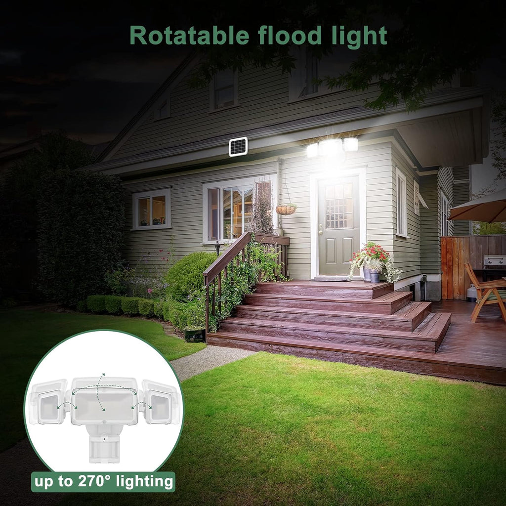 Solar Security Lights 2400Mah LED Motion Sensor Light Outdoor, Rechargable 1600Lm Solar Flood Light, 5500-6000K, IP 65 Waterproof for Garage, Yard, Porch, Entryways - White | Rechargable 1600LM Solar Flood Light, 5500-6000K, Easy Installation, IP65 Waterproof for Garage, Yard, Porch, Entryways-White