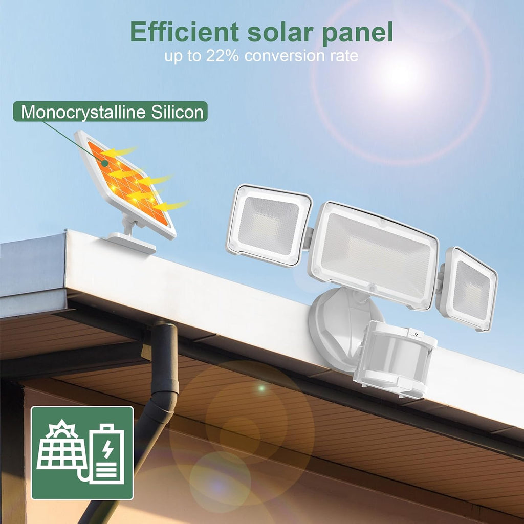 Solar Security Lights 2400Mah LED Motion Sensor Light Outdoor, Rechargable 1600Lm Solar Flood Light, 5500-6000K, IP 65 Waterproof for Garage, Yard, Porch, Entryways - White | Rechargable 1600LM Solar Flood Light, 5500-6000K, Easy Installation, IP65 Waterproof for Garage, Yard, Porch, Entryways-White